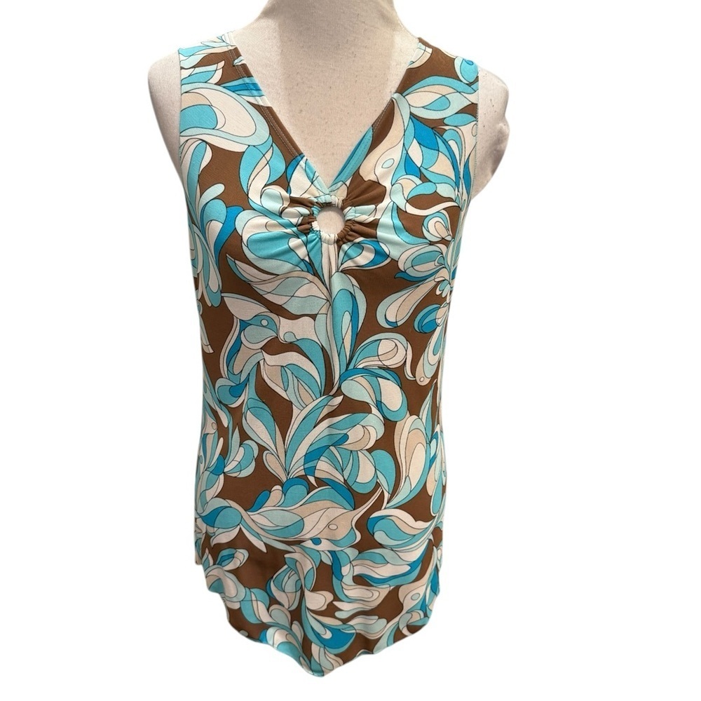 Janana’s Tank Top Blue Brown White Swirls Y2K Vintage Size Petite Medium